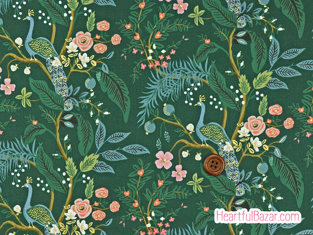 (110x74)COTTON+STEEL Vintage Garden ピーコック グリーン