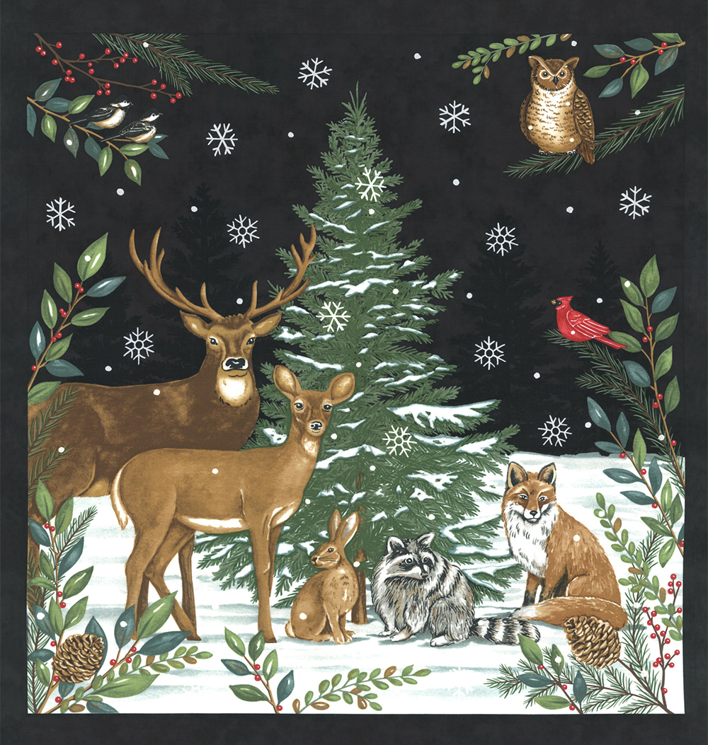 [panel]moda Woodland Winter クリスマスパネル ブラック